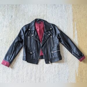 Love Tree Black Vegan Leather Jacket with Red Accents